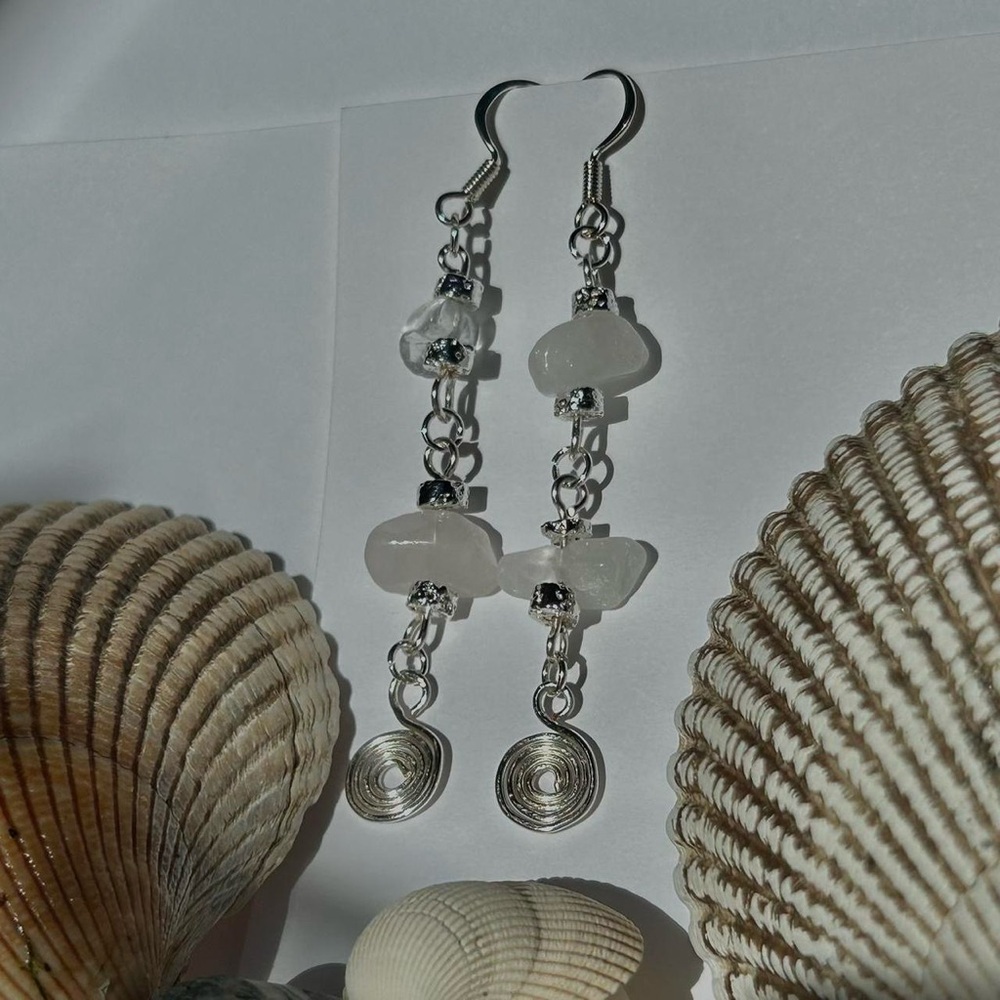 Sliver clear quartz crystal mermaid earrings